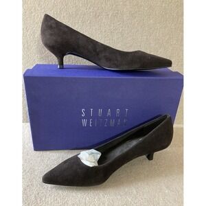 Stuart Weitzman Poco Suede Kitten Heel Shoes Sz 5‎ Cola Brown New Inbox Designer